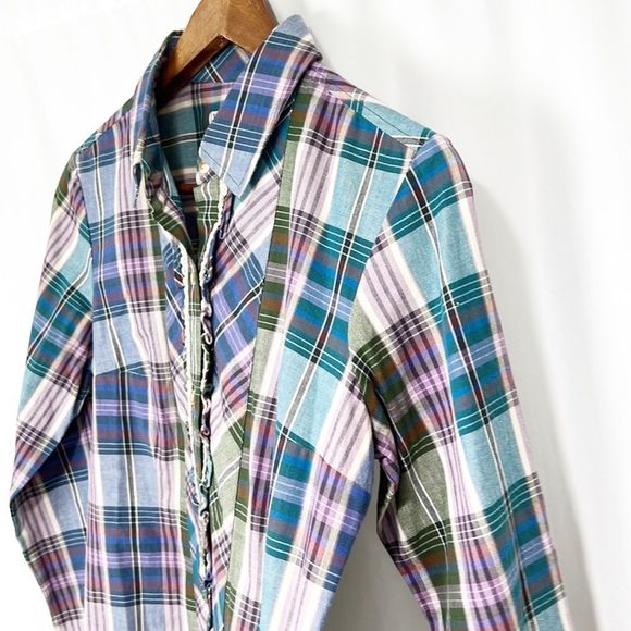 NWOT Pendleton Plaid Button-Down Blouse with Ruffle Detail Size Small - Picture 3 of 8